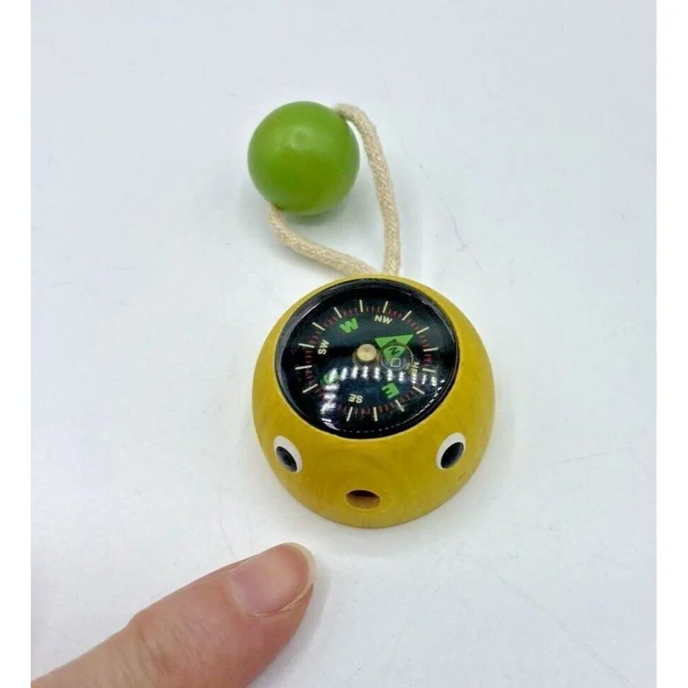 Sassafras Enterprises Mini Compass Wood 2004 Toy Cord Bead Colorful Camp Yellow